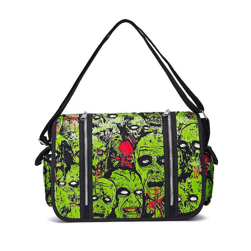 SHELKSBAG Стильная унисекс сумка-мессенджер на плечо с принтом зомби и черепа на Хэллоуин, водонепроницаемая, светящаяся, из холста премиум-качества