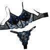 European and American Floral Mesh Sexy Breathable Adjustable Thong with Embroidered Open Cups and Three-Button Suspender