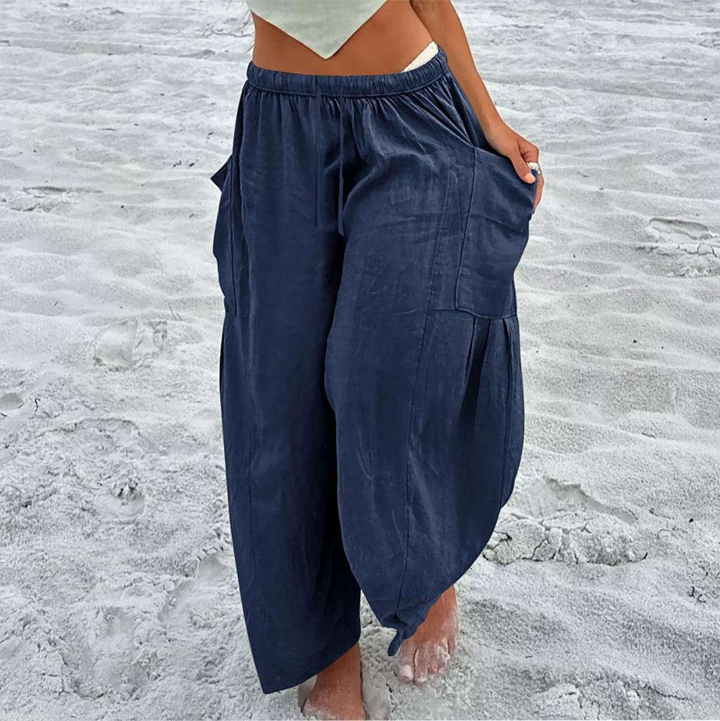 Women Plus Size Wide Leg Linen Pants Middle Waist Summer Baggy Pants
