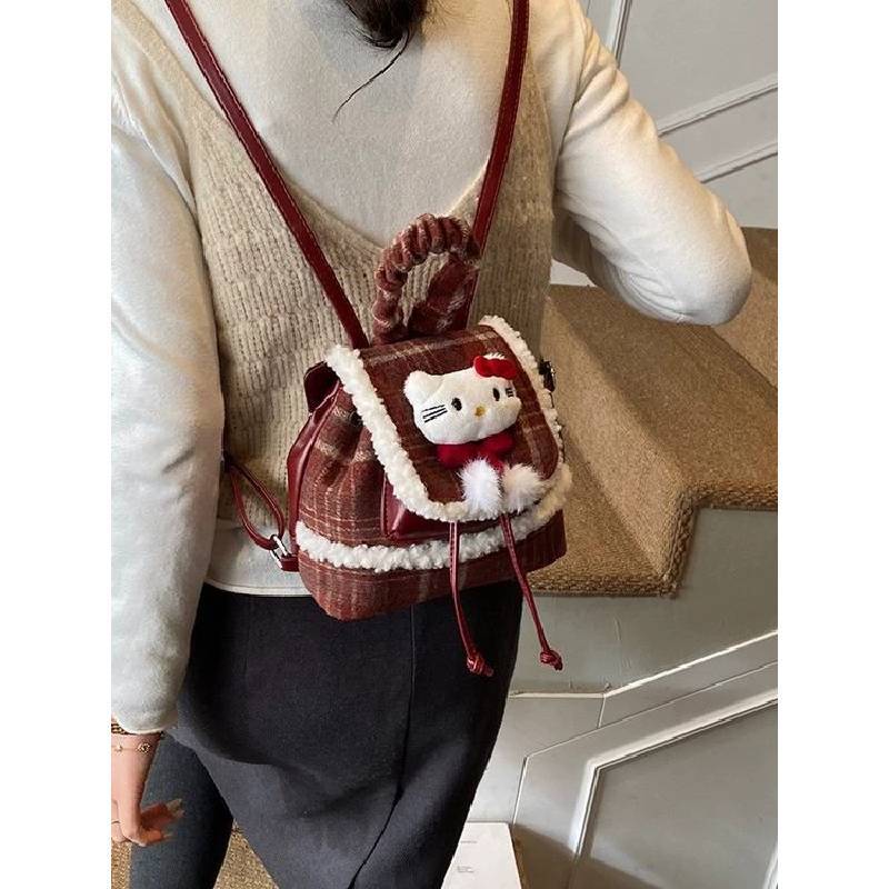 Plush Backpack With Plaid Pattern For Casual Daily Use