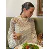 Summer Women's Hollow Out Knit Sweater Cowl Hottie Drawstring See Through Cover-up