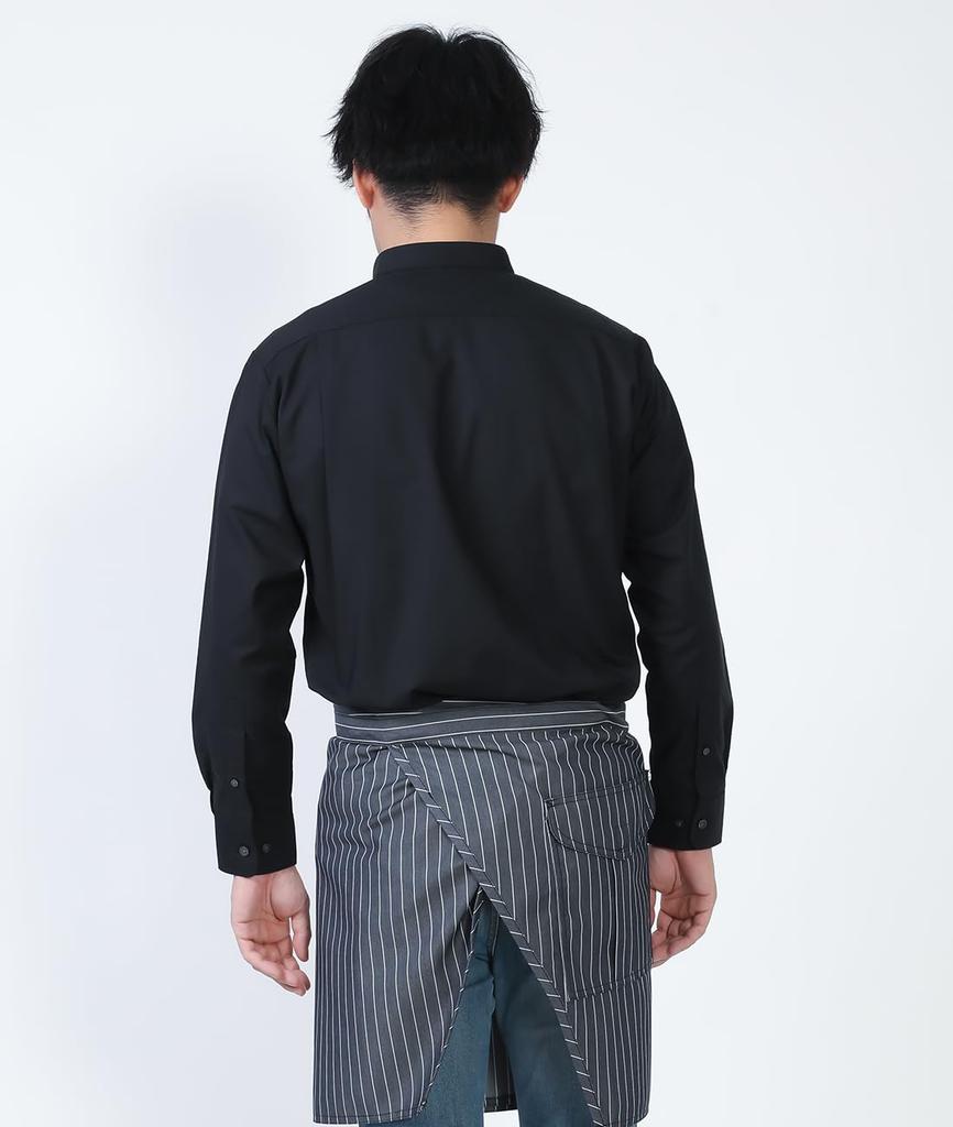 Seven Uniform GH7021-9 Black Medium Long Sleeve Stand Collar Shirt, Oxford Cloth, Restaurant Uniform