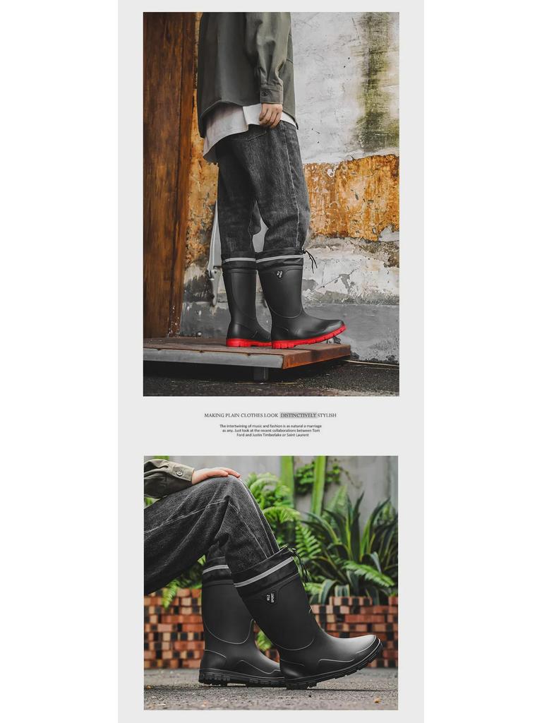 Мужские модные водонепроницаемые нескользящие резиновые дождевые сапоги в корейском стиле для рыбалки и активного отдыха