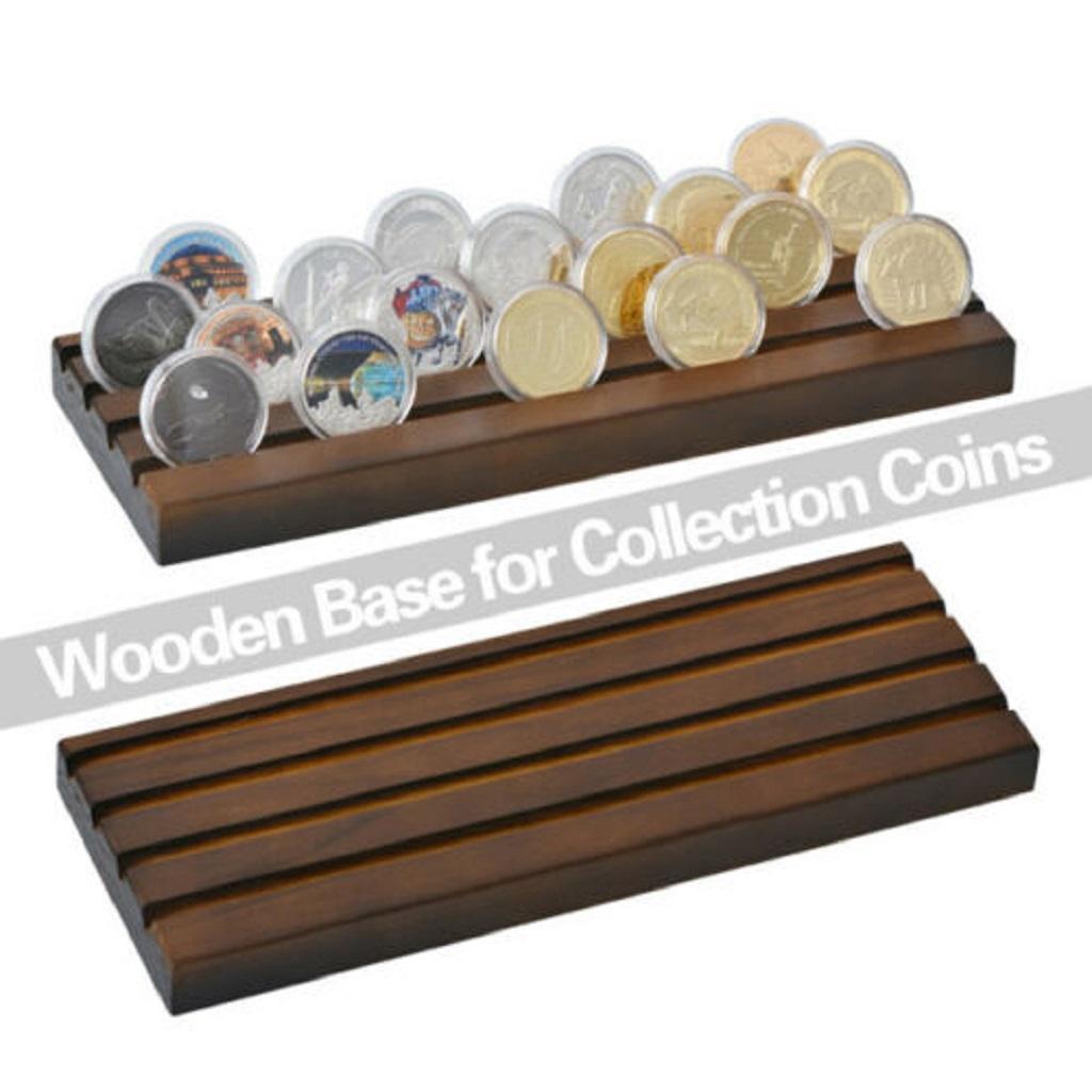 4 Rows Challenge Display Coin Holder Stand (Walnut Finish) Coin Case Collector