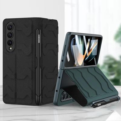 Слот для стилуса S Pen, кожаный флип-чехол для Samsung Galaxy Z Fold 5, 5 г, чехол с передним стеклом, полная защита 360 градусов (Нет S Pen )
