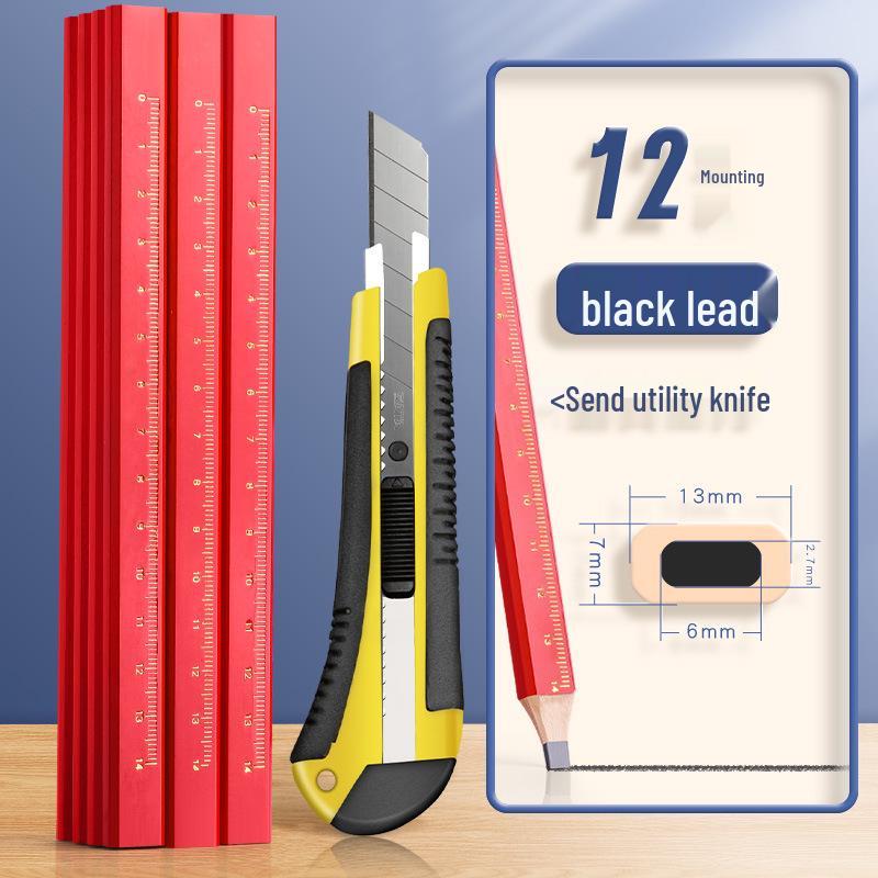 Red-Core Square-Shank Woodworking Pencil - Engineering & Woodworking Tool, Roll-Resistant