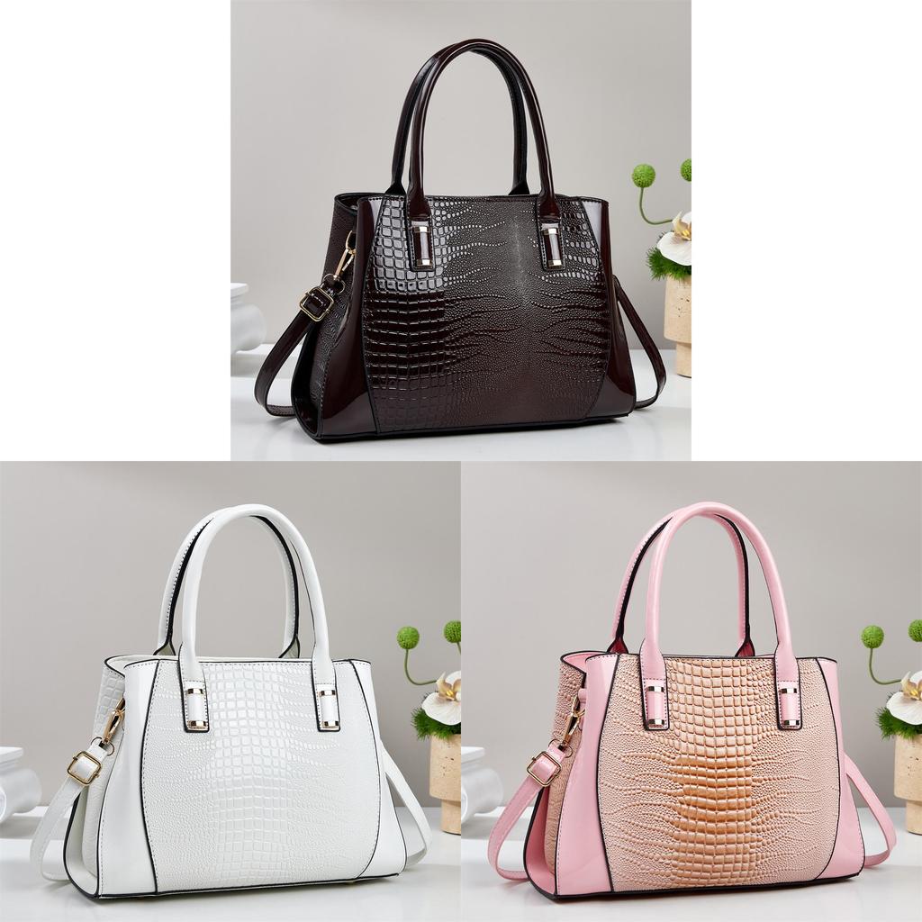 Large Pu Tote Bag With Crocodile Embossing For Daily Commuting And Casual Wear