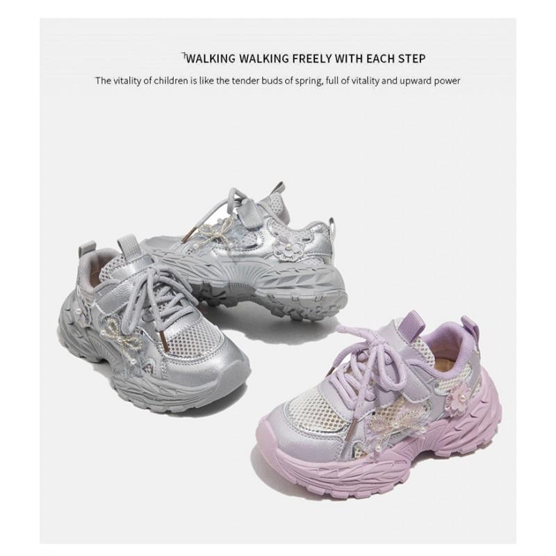 Girls Running Shoes Breathable Mesh Sneakers Kids Lightweight Casual Dad Outdoor Activity Footwear