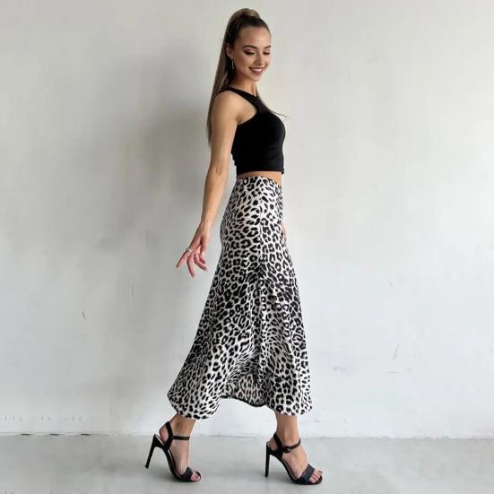 Юбка макси с леопардовым принтом, эластичная атласная длинная юбка с высокой талией, юбка-трапеция в деловом стиле, весна-осень, женская сексуальная юбка