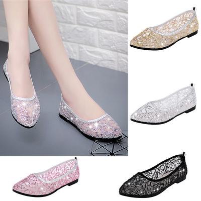 Удобная обувь для женщин Сандалии Женская мода Повседневная обувь с круглым носком Кристаллы Неглубокие рабочие туфли Женские туфли на плоской подошве Скандалы Женщина