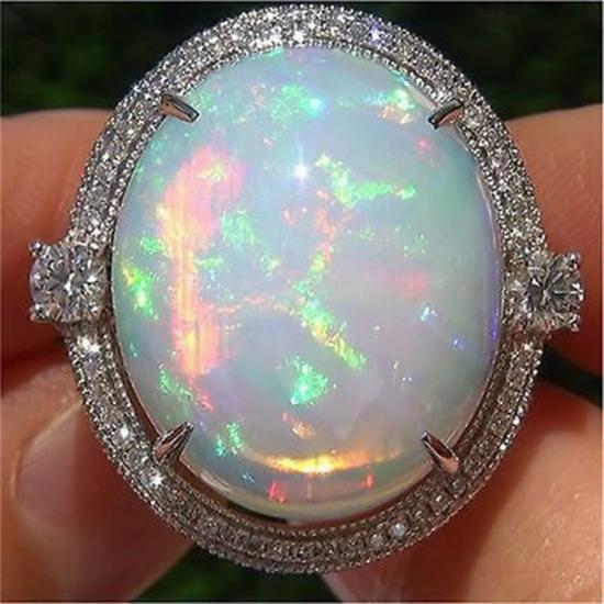 Zhenrong Opal Ring with 925 Silver and Micro-Inlaid Zircon