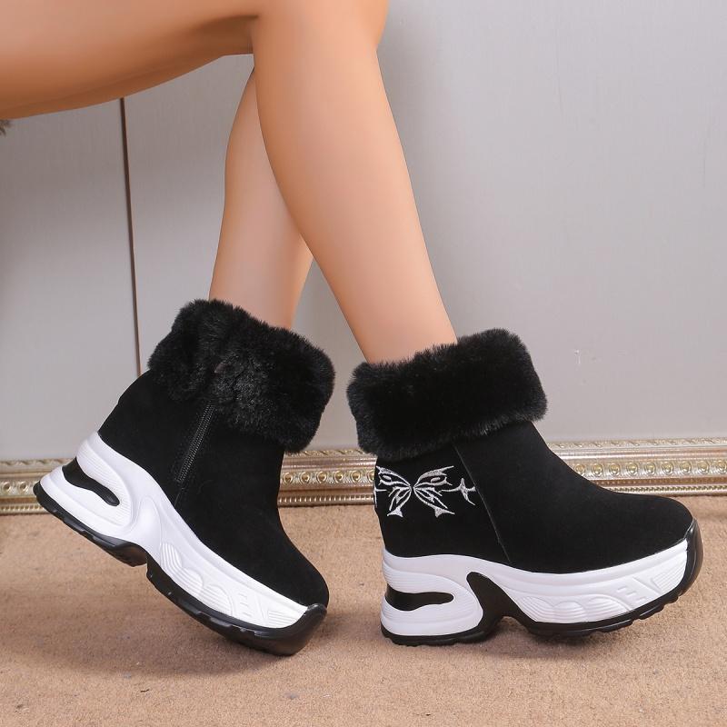Women Platform Ankle Boots Suede Flats Shoes 2025 Winter New Brand Designer Chelsea Fashion Short Plush Zipper Snow Botas Mujer