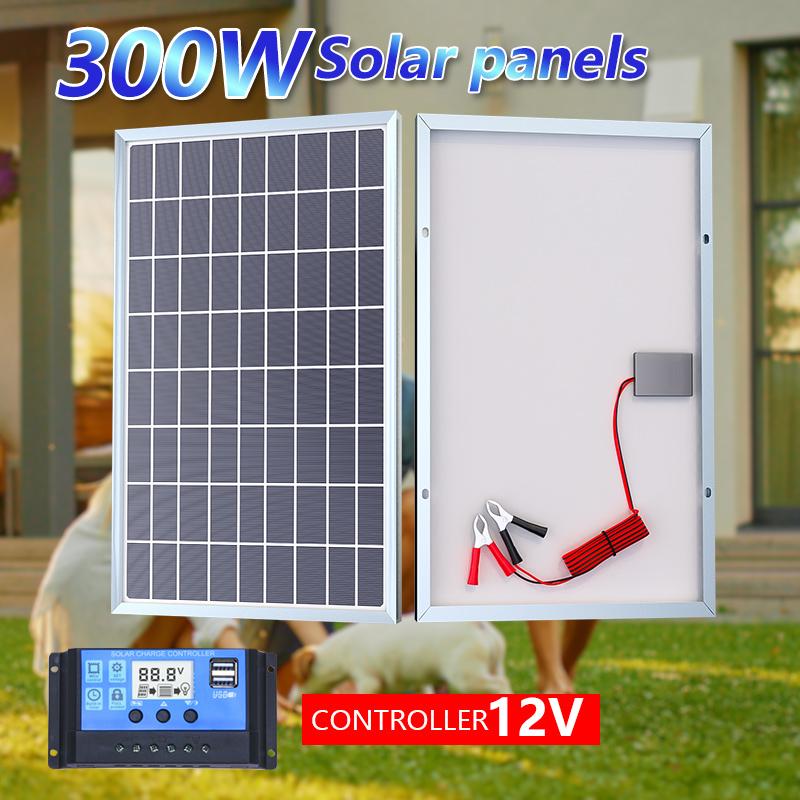 300W Solar Panel Kit Complete 12-18V Polycrystalline Power Portable Outdoor Rechargeable Solar Cell Solar Generator for Home 4