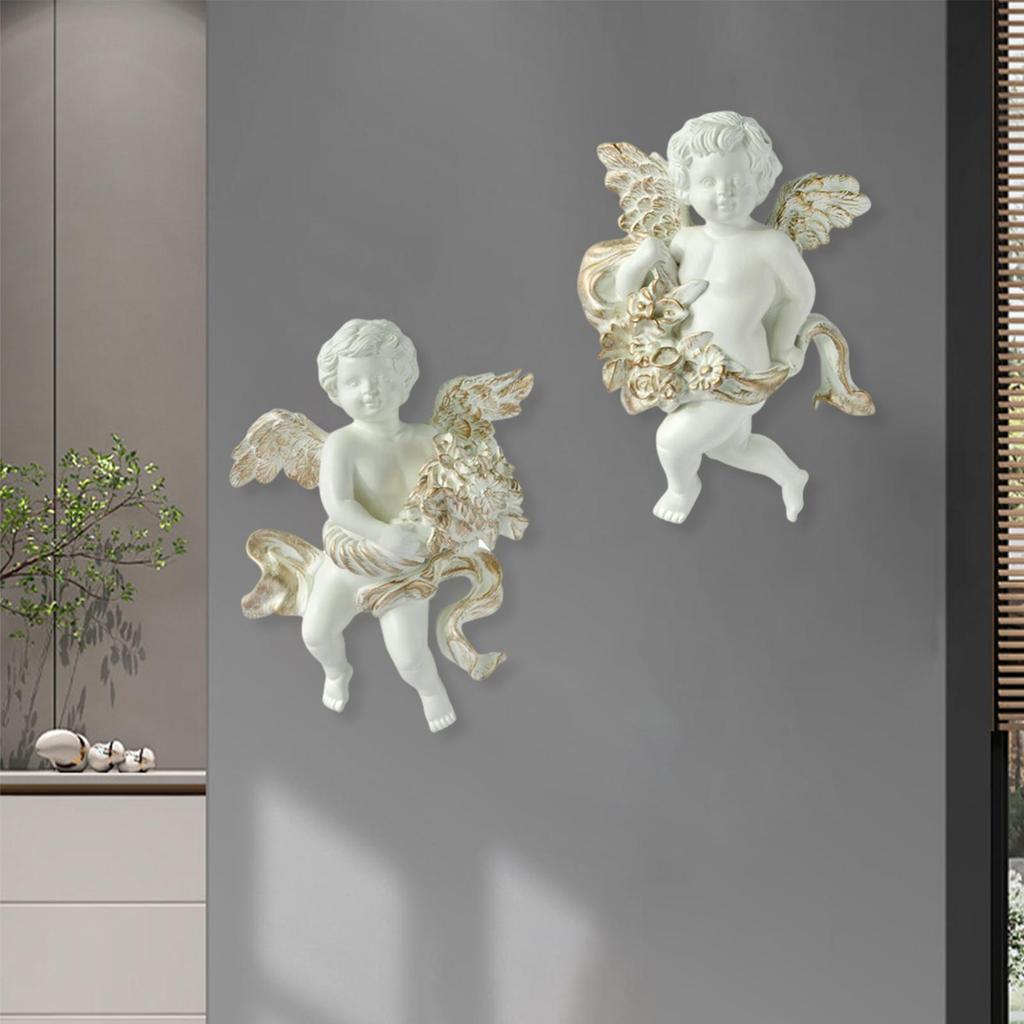 2x Angel Statue Figurines Cherub Wall Sculpture for Barchurch Dining Room