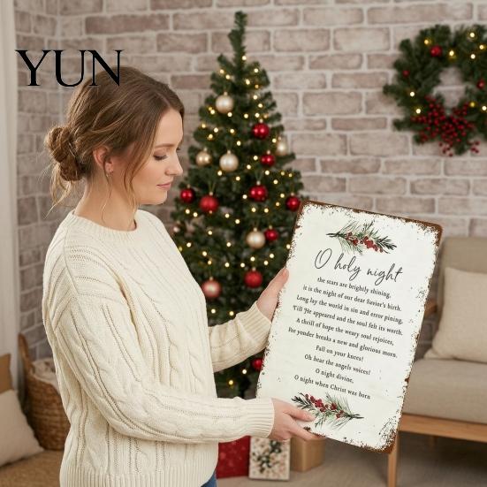 Farmhouse Holiday Hanging Sign Christmas Wood Sign, Vintage Santa's Sleigh Parking Only Wall 2D Decorative Board for Living Room Rustic Wooden Plaque