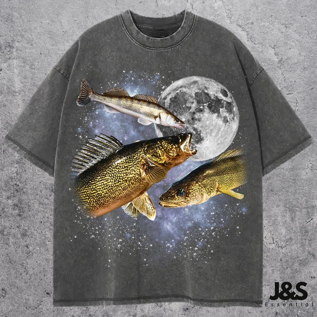 Three Walleye Moon Shirt, Vintage Walleye Fish Galaxy Tee, Retro Cosmic Fishing Graphic Top, Angler Gift, Space Animal Streetwear, Walleye
