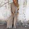 Women's Cotton-Linen Two Piece Outfit Long Sleeve Lapel Button Down Top Matching Wide Leg Pants Casual Loungewear Set