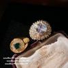 Кольцо Фара с изогнутым камнем, Антикварное, Позолоченное 18K Золотом, Выпуклый Изумруд, Кольцо с Цирконами