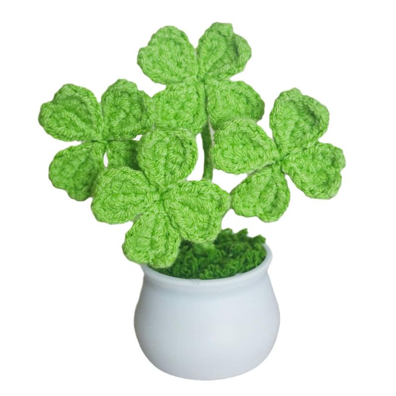 1 шт. вязаное растение в горшке в стиле Ins Garden Finished Clover Four Leaf ручная работа имитация цветка украшение стола украшение для дома