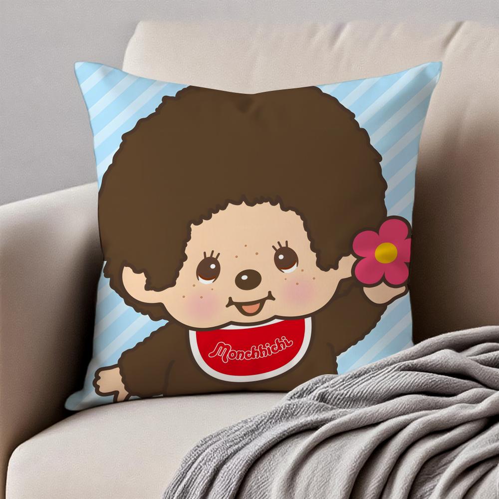 Cartoon MMonchhichis Cushion Cover Pillowcase Antidustmite Invisible Zipper Short Plush Sofa Cushion