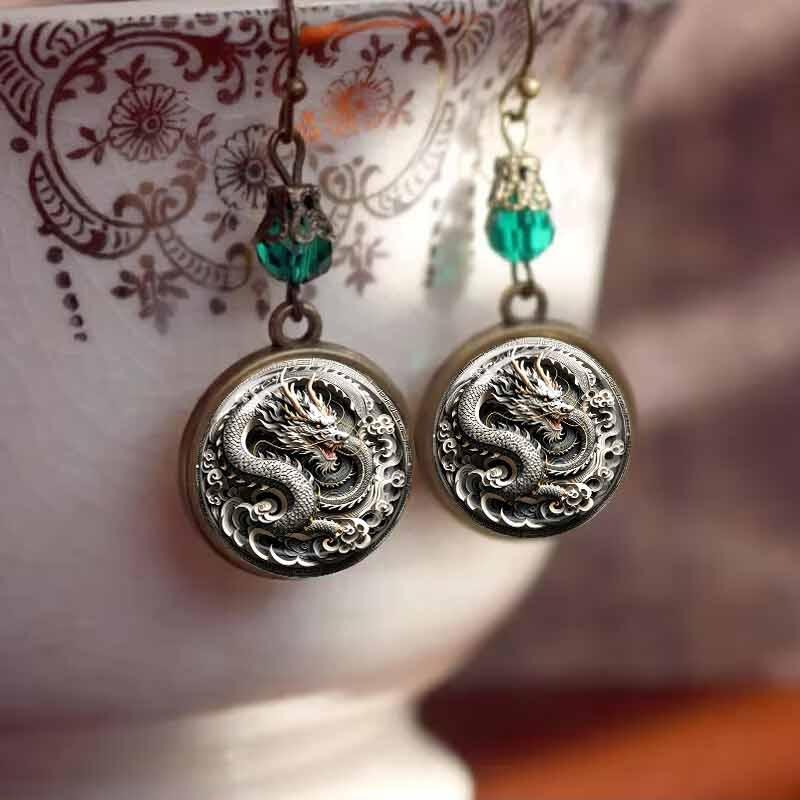 Wind Three-dimensional Auspicious Clouds and Dragon Embossed Pattern Versatile Fashion Earrings