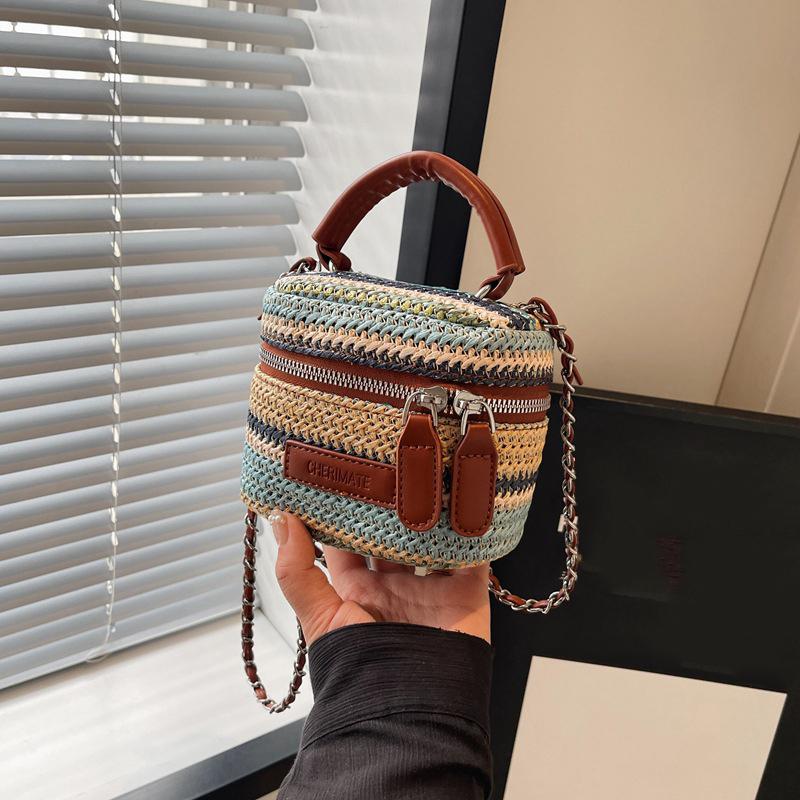 Женская соломенная сумка через плечо с цепочкой-сумкой, застежкой-молнией, регулируемым ремешком, сумка для работы и путешествий