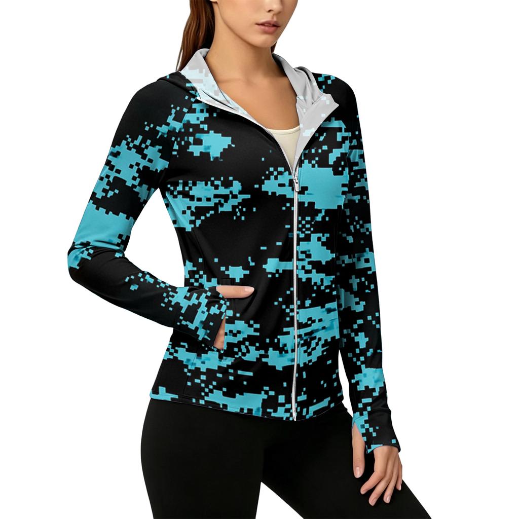 Women's Lightweight Zip Up Hoodie with Hood and Pockets Long Sleeve Camouflage Sun Protection Jacket for Outdoor Activities