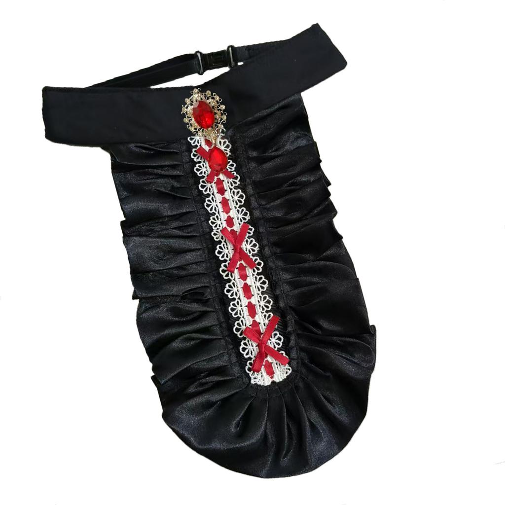 Victorians Colonial Ruffle Satins Jabot False Collar Crystal Necktie Medieval Costume Shirt Front Detachable Neck Collar