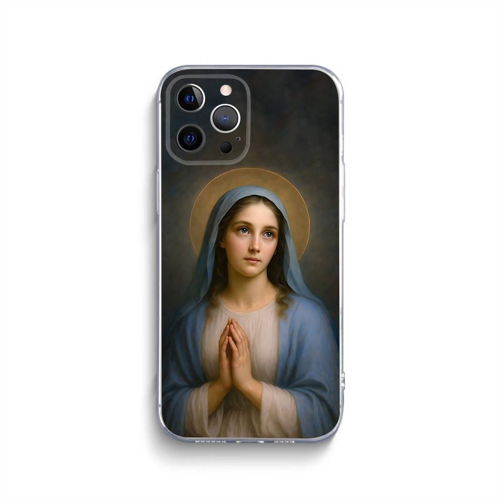 Virgen St.Mary Celestial Mother Phone Case For iPhone 16,15,14,13,12,11 Pro,Max,Plus,X,XS,XR,SE,Mini Transparent Silicone Soft