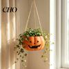 Decorative Plant Container for Bookshelf Pumpkin Shaped Hanging Pot, 4.3 Inch Lightweight Resin Flower Adjustable Modern Holder Rope Mini Pots Indoor
