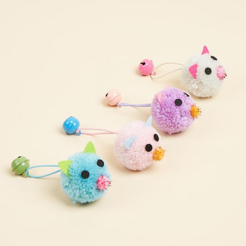 Pink Plush Cat Toy with Bell, Cute Kitten Teaser with Sound, Interactive Pet Play Toy for Cats Gift