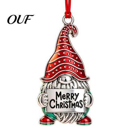 Holiday Gnome Decorations Christmas Ornament, Red Hat Festive Hanging Winter Home Decor, Metal Faceless Dwarf Ornament for Xmas Tree Ornaments