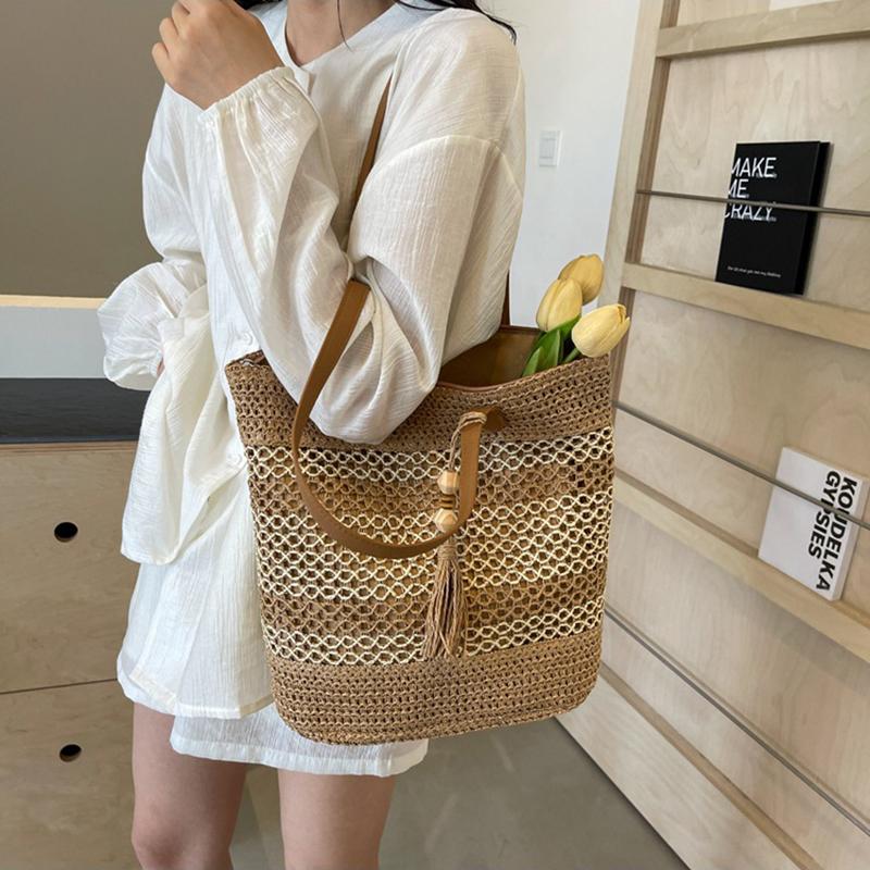 Женская стильная вязаная наплечная сумка, ажурная плетеная сумка, ручная тканая сумка-тоут, женские дорожные сумки для поездок на работу AVE