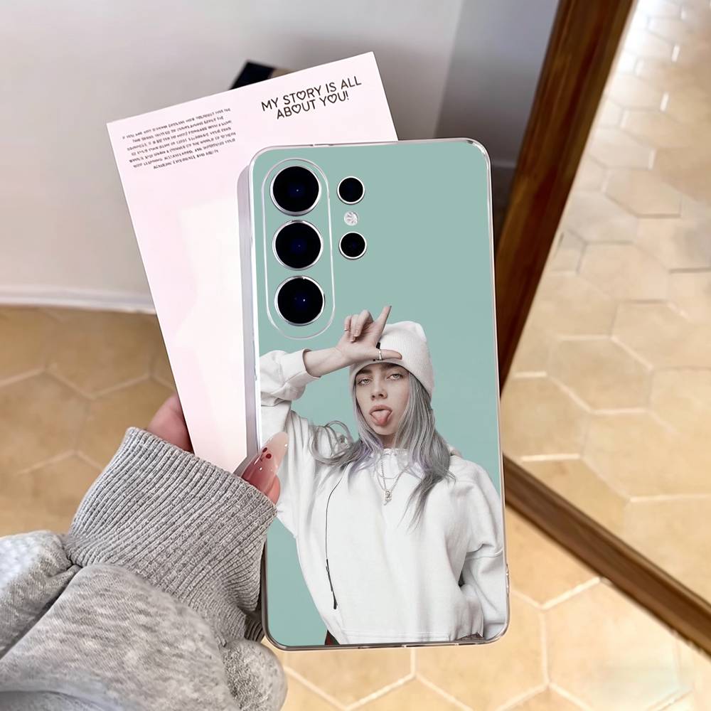 Чехол для телефона Singer B-Billie Eilish для Samsung S25, S24, S21, S22, S23, S30, Ultra, S20, Plus, Fe, Note, 10, 9, 5G Прозрачный чехол