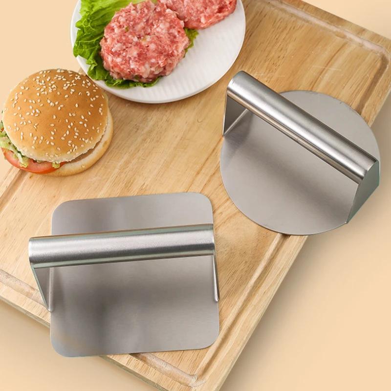 Пресс для мяса из нержавеющей стали с антипригарным покрытием, круглый, квадратный, для измельчения говядины, инструмент для гриля, толкушка для мяса, аксессуары для домашней кухни