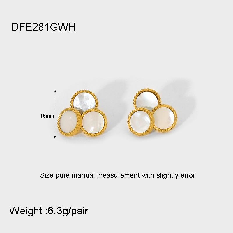 European and American retro simple plated 18K gold inlaid shell plate round splicing stud earrings stainless steel high-end earrings women