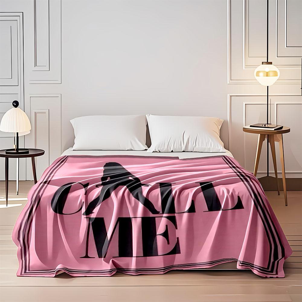 Silhouetted figure integrated into bold "CALL ME" text on a pink background. for all seasons blanket lunch break throw gift