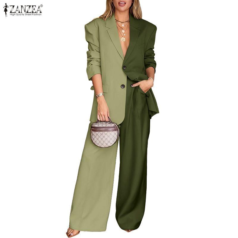 ZANZEA Женские костюмы-двойки: блейзер с длинным рукавом и брюки
