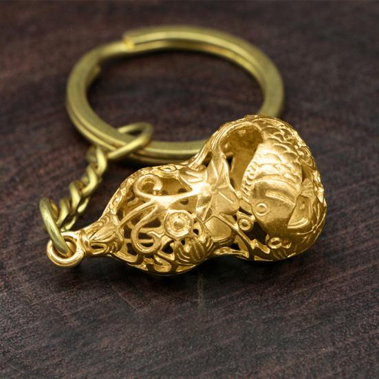 Gourd Figurine Hollow Pure Brass Out Vintage Metal Cute Gourd Figurine Key Ring Accessories Home Decor