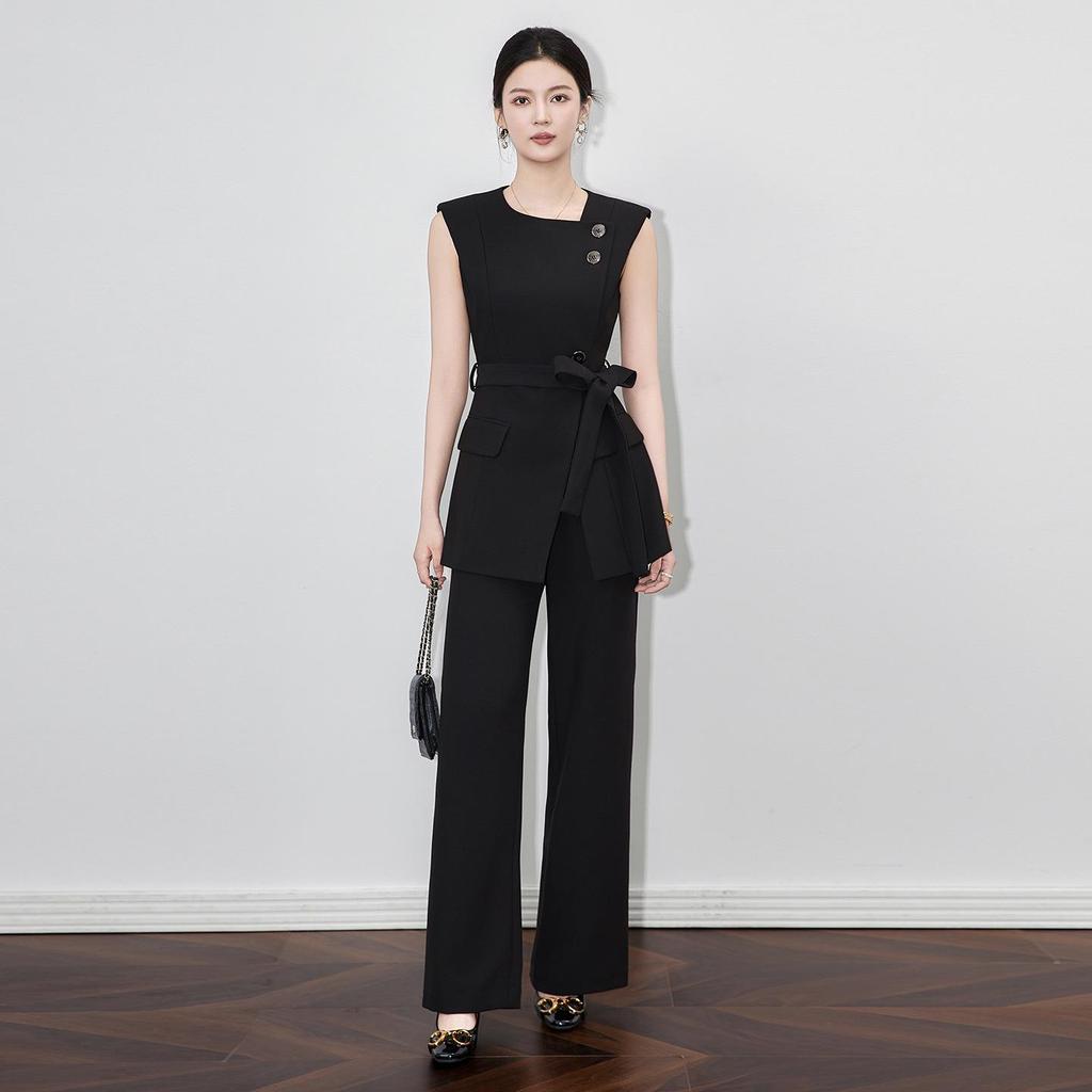 Высококачественный комплект из двух предметов в западном стиле: длинный жилет приталенного силуэта и брюки микроклеш.