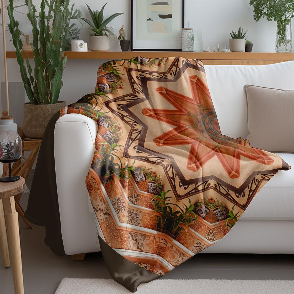 Mustard Brown Floral Paisley Pattern Fleece Blanket Throw Sofa Bed Cover Decorative Warm Cozy Gift