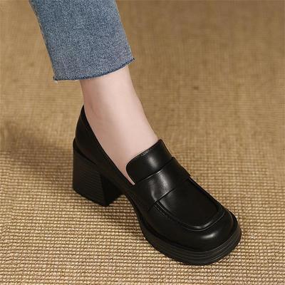 Мода 2025 Новые Удобные Водонепроницаемые Туфли на Платформе Повседневные Модные Женские Туфли с Круглым Носком Закрытые на Толстом Каблуке Высоком Каблуке Одинарные Туфли