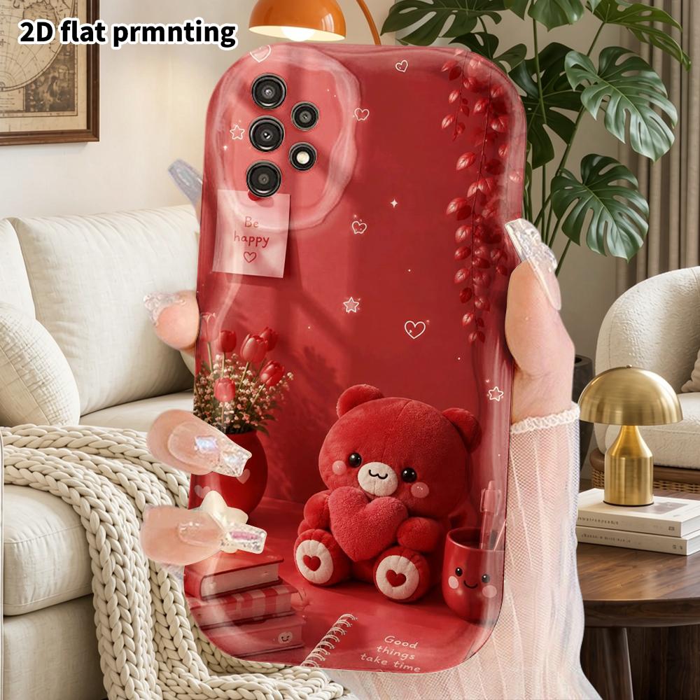 Phone Case: 2D Flat Samsung Galaxy A34 A35 M05 M06 S20 S22 S21 FE Plus 5G Protective Case, Couple Style, Bear Hugging Heart, Christmas and Halloween G