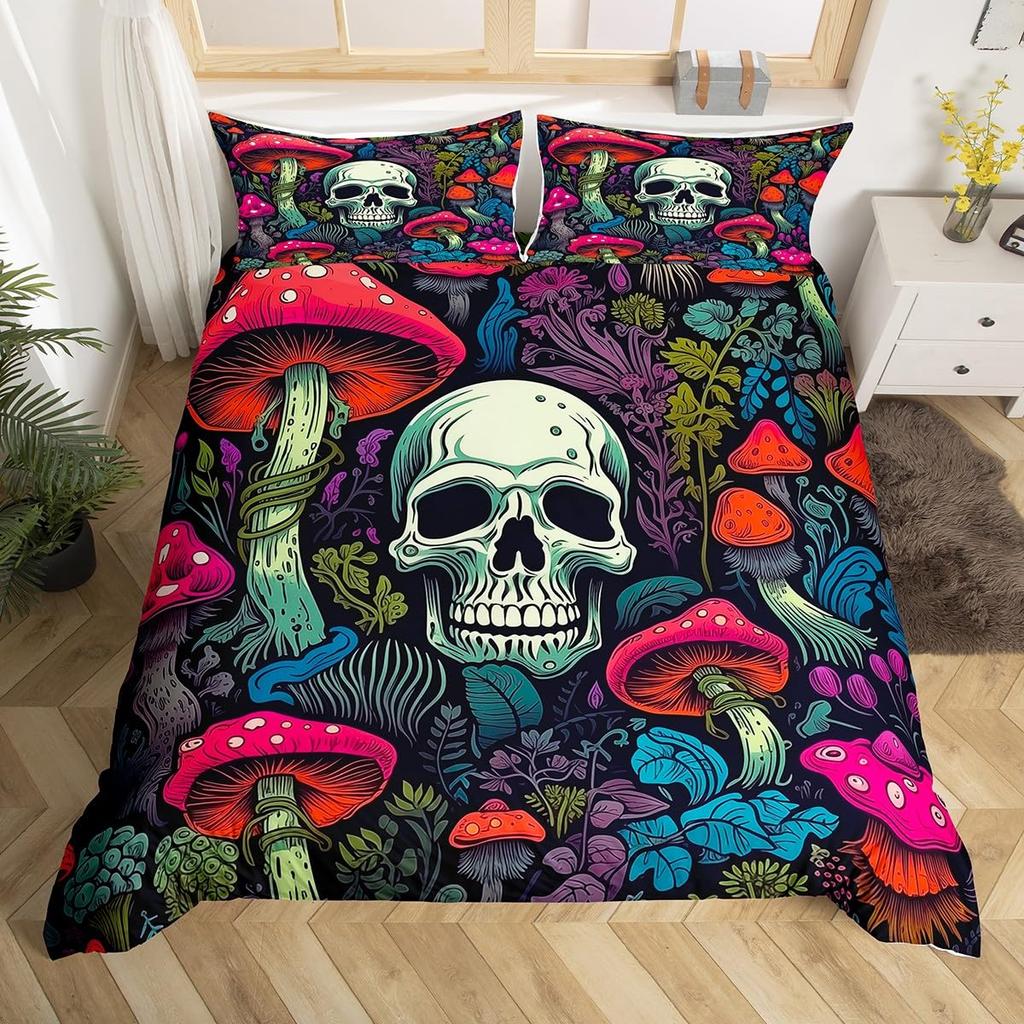 Готический комплект постельного белья с черепом Кинг Квин Богемный Скелет Солнце Пододеяльник Триповый Гриб Чехол для одеяла Цветок Растение Покрывало