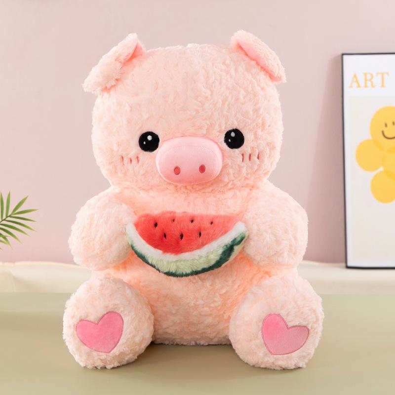 Summer eating watermelon pink pig plush toy cute pig doll girl sleeping company soothing doll