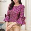 Women Square Neck Casual Loose Floral Print 3/4 Sleeve Blouse