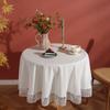 Round Tablecloth with Elegant Lace Edge Cotton Fabric Kitchen Decor Party Grace Table Decoration Dustproof Machine Washable