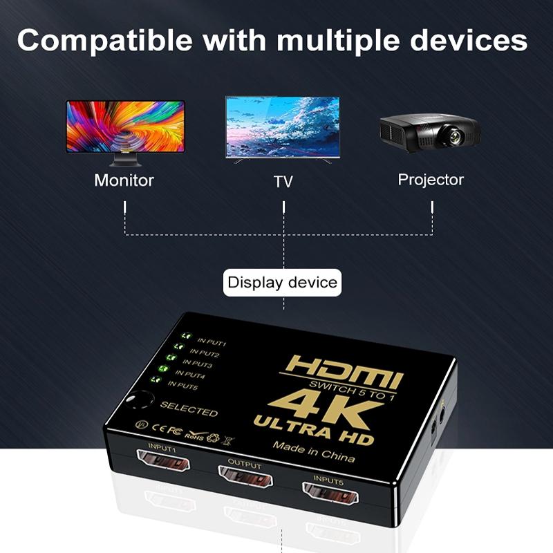 5 в 1 выход HDMI-переключатель-сплиттер 5x1 HDMI-совместимый коммутатор 4K HD 1080P HD-MI Switcher Box видео-аудио адаптер для HDTV ПК
