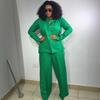 African long-sleeve turn-down collar fashionable loose casual European and American set, solid color new women's shirt, wide-leg pants set