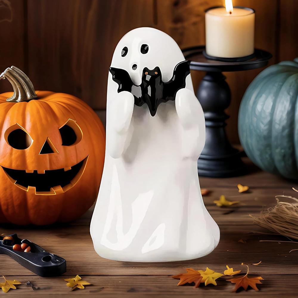 8.5см Белый Милый Призрак Хэллоуин Романтический Декор Полки Стола Черная Летучая Мышь Полимерная Мини-Статуэтка Кавайный Призрак с Сердечком Средний Палец Декор